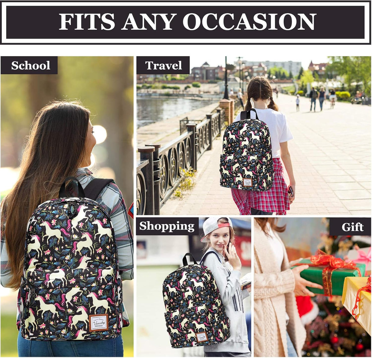 VASCHY Lightweight School Backpack for Women with Sleeve for 14" Laptop - PuriLite