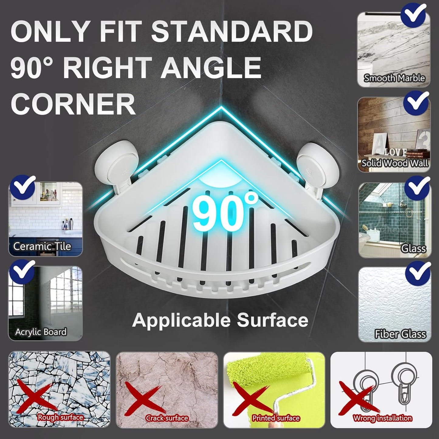 LEVERLOC Shower Caddy Suction Cup, 2 Pack Black Shower Shelf with Hooks and Soap Holder, NO-Drilling Bathroom Organizer, Rustproof Metal Bathroom Storage and Organization - PuriLite