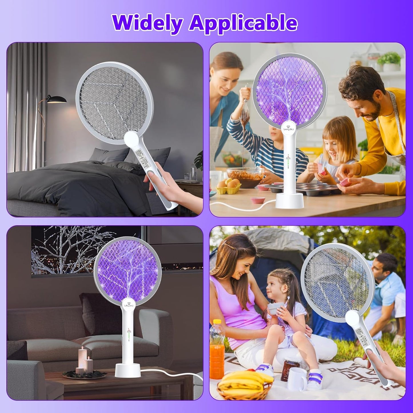 Gooqand Bug Zapper Racket, 2 in 1 Electric Fly Swatte with 3 Layer Safety Mesh, 4000V Fly Zapper with USB Rechargeable, Indoor Outdoor Fly Racket for Bedroom, Kitchen, Camping - PuriLite