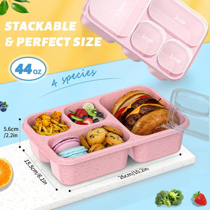 Large Capacity Bento Box for Adults, 4-Piece Set – Stackable Lunch Box with 4 Compartments, Microwave & Dishwasher Safe, Reusable Meal Prep Containers, Snack Containers for Kids & Adults (4 Colors) - PuriLite
