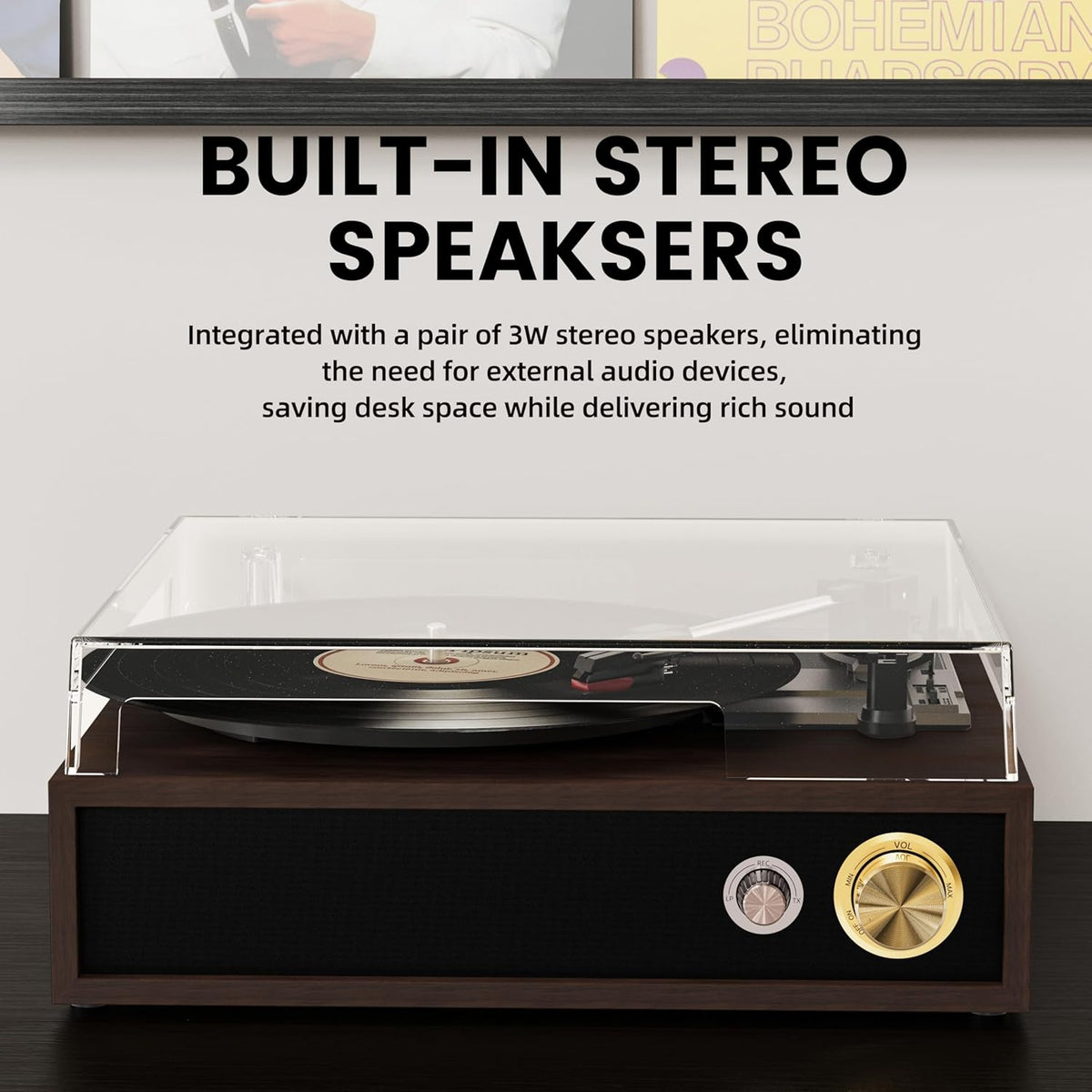 Record Player, FYDEE Vinyl Player with Bluetooth 3-Speed Turntable for Vinyl Records (33/45/78 RPM) with Built-in Bluetooth Receiver & Transmitter, RCA Out/USB in, Dust Cover (Ebony) - PuriLite