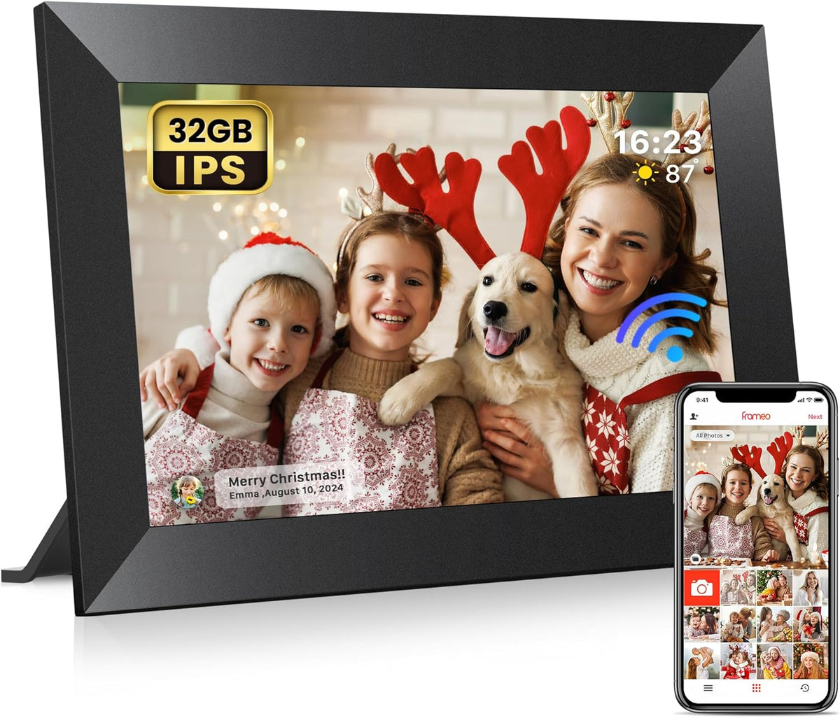 Frameo 10.1 Inch WiFi Digital Picture Frame with 32GB Memory, 1280 x 800 IPS Touch Screen Smart Electronic Photo Frame, Wall Mountable, Auto-Rotate, Share Photos/Videos Via Frameo App from Anywhere - PuriLite