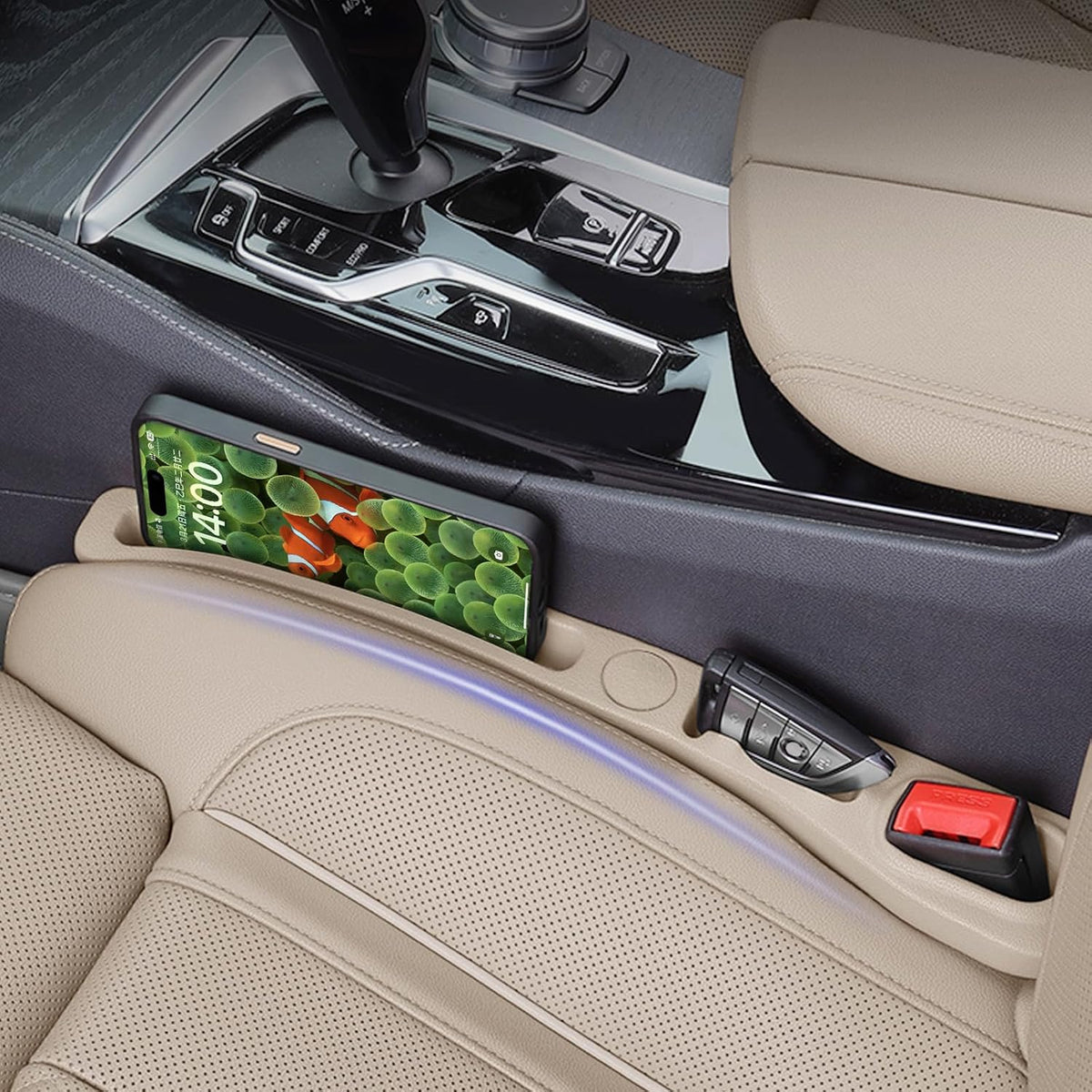 MBERFITU 2 Pack Car Seat Gap Filler Organizer, PU Leather Seat Crevice Blocker Fill The Gap Between Seat and Center Console Stop Things from Dropping (Updated Version) - PuriLite