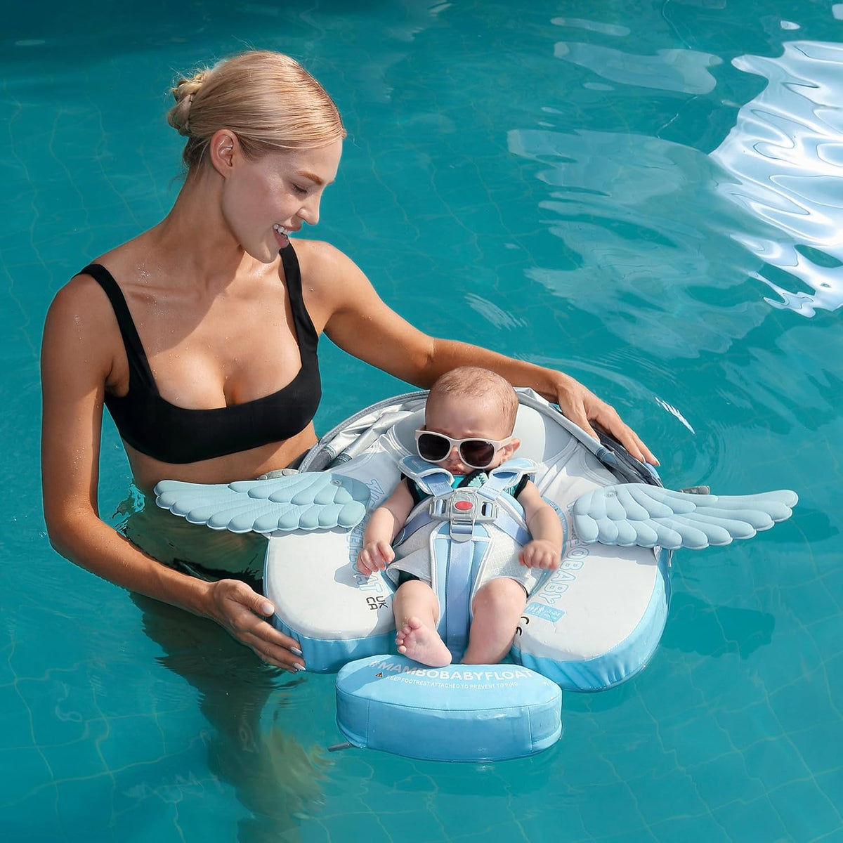 Mambobaby Baby Swim Float with Canopy, Non-Inflatable Solid Baby Float, Upgrade Soft Skin-Friendly Material Infant Swim Float - PuriLite