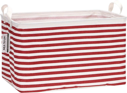 Sea Team 16.5 x 11.8 x 9.8 inches Square Canvas Fabric Storage Bins Shelves Storage Baskets Organizers for Nursery & Kid's Room, Grey Stripe - PuriLite