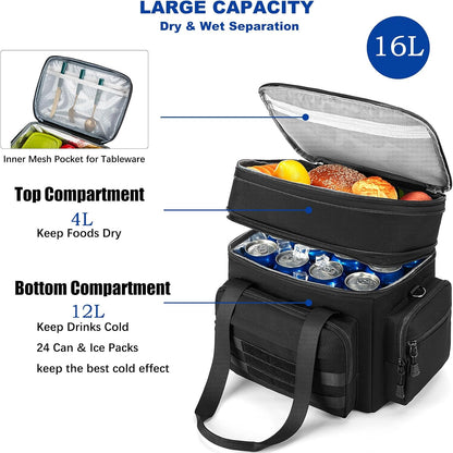 Tactical Lunch Bag for Men, Large Leakproof Insulated Lunch Box, Lunch Cooler Bag with Shoulder Strap, Lunch Pail for Adults Work Outdoor Picnic Trips, Black Camo - PuriLite