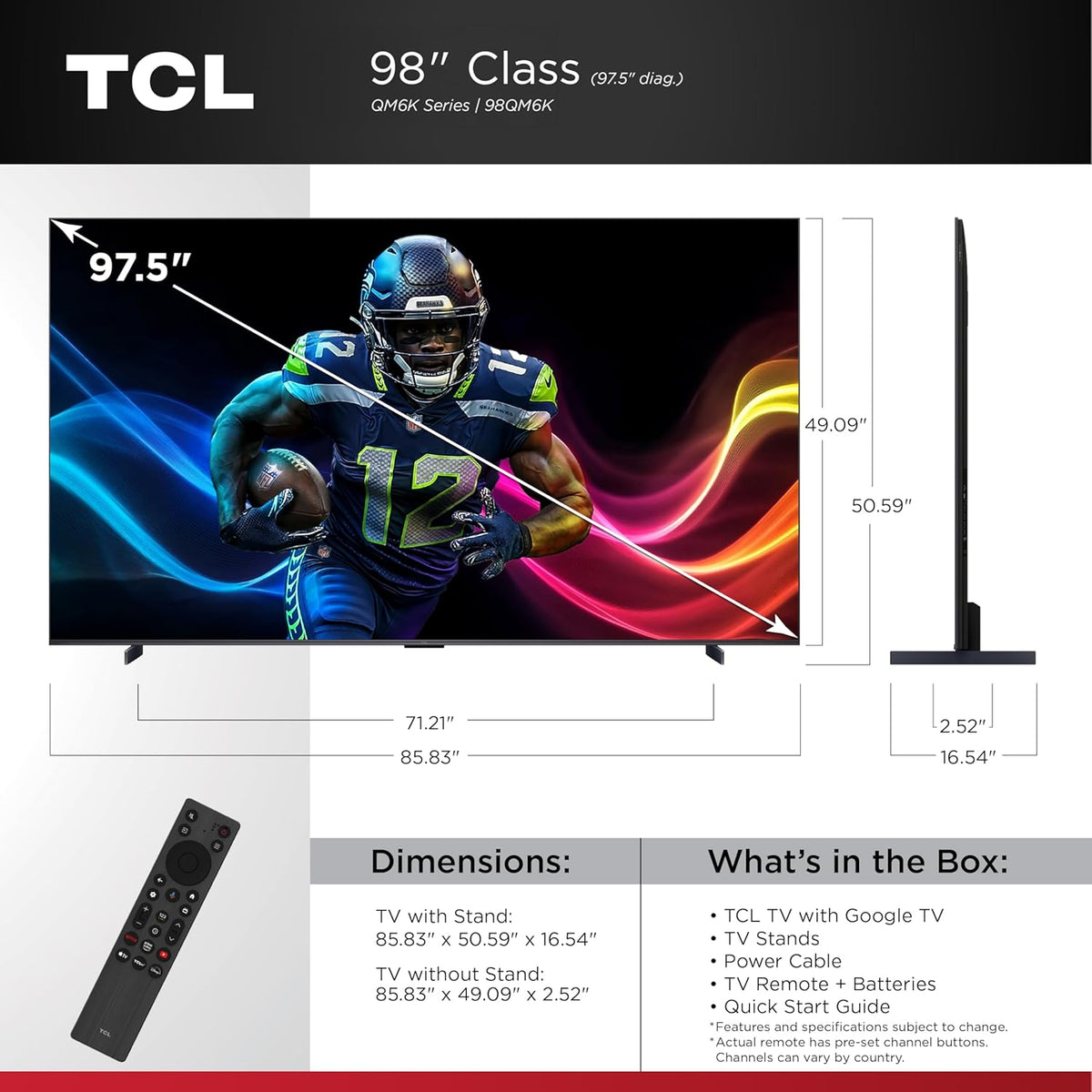 TCL 55-Inch QM6K Series QLED 4K Smart QD-Mini LED TV with Google TV (2025 Model) New Halo Control System, LD500 Precise Dimming Series, High Contrast HVA Panel, 144Hz Native Panel Refresh Rate - PuriLite