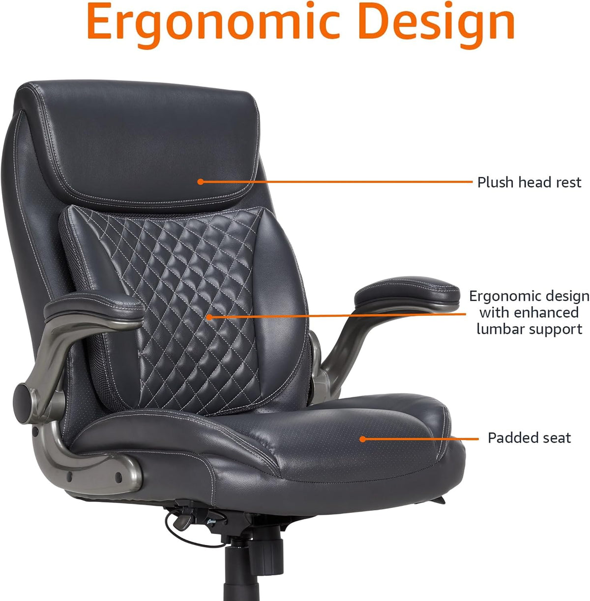 Amazon Basics Ergonomic Desk Office Chair, Flip-up Armrests, Adjustable Height, Grey Leather