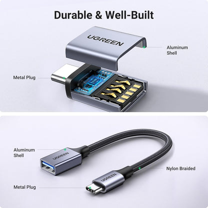 UGREEN USB C to USB Adapter 2 Pack, USB 3.2 Gen 2 10Gbps USB C Adapter USB C Male to USB 3.2 Female Adapter OTG Compatible with iPhone 15, Galaxy S24 S23 Ultra, MacBook Pro Air, iPad Pro Mini, Grey - PuriLite