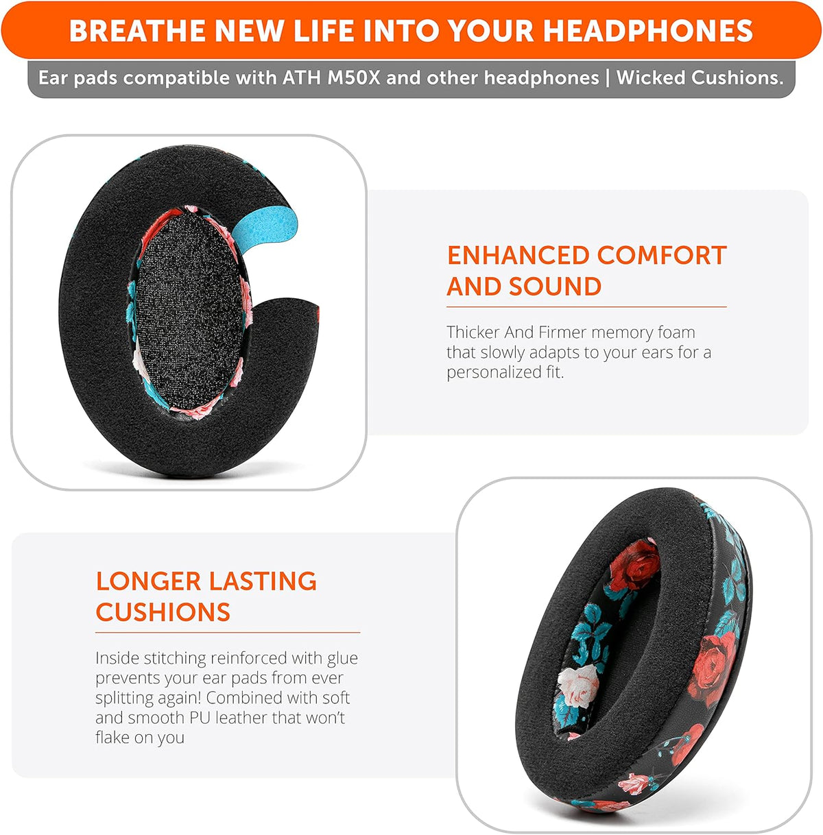 WC PadZ Velour - The Ultimate Upgraded Earpads by Wicked Cushions - Compatible with Audio Technica, HyperX, SteelSeries Arctis & More - Extra Thick - Bigger Opening - Softer Memory Foam | (Black) - PuriLite