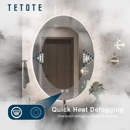 TETOTE 28 Inch Round LED Bathroom Vanity Mirror, Anti-Fog Dimmable Lights IP54 Waterproof Circle Makeup Wall Mounted Mirror - PuriLite