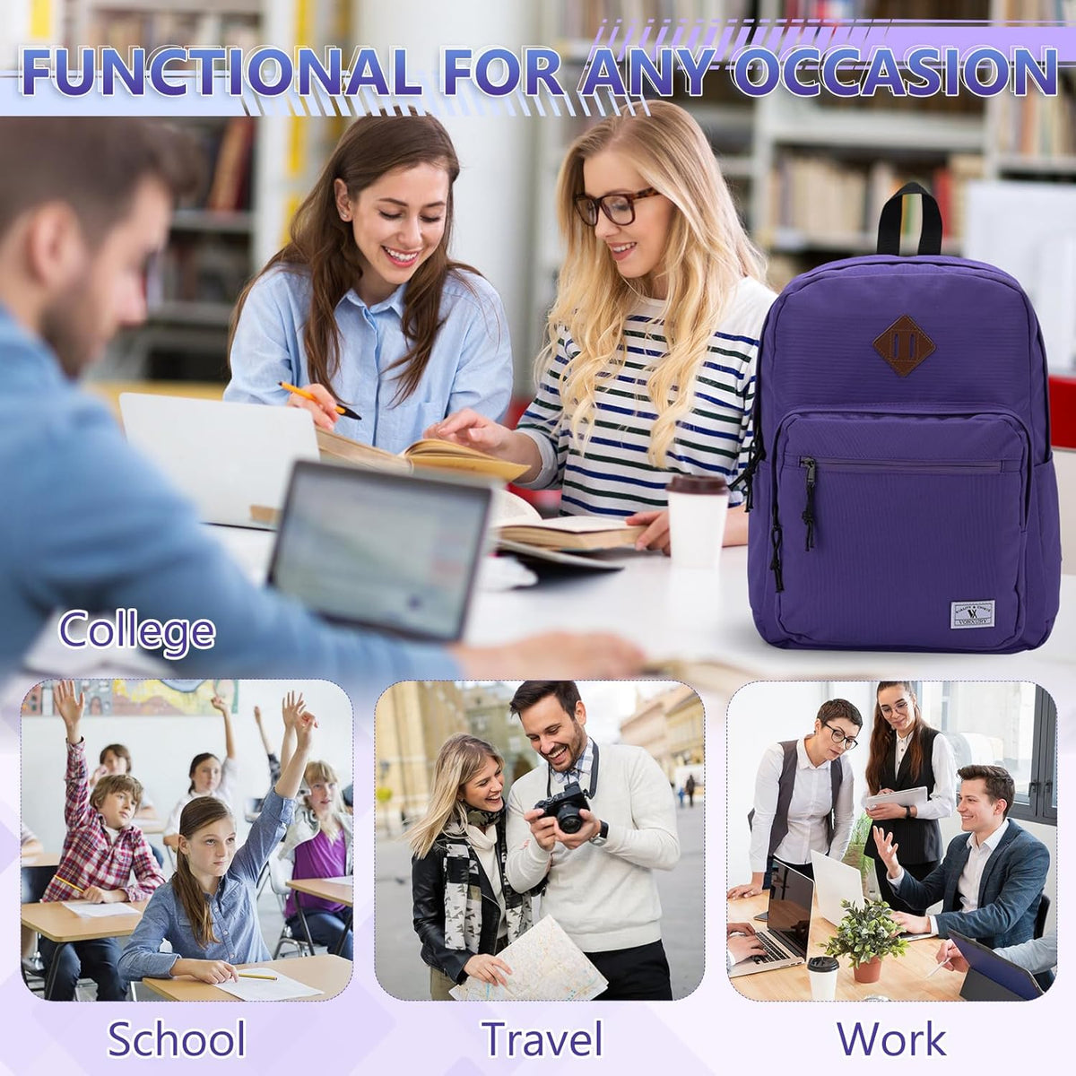 School Backpack for Kids,Lightweight Water Resistant Work Travel Backpack for Women Men Teens VONXURY - PuriLite