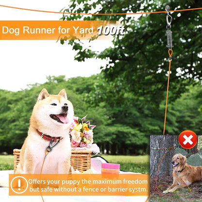 Snagle Paw Dog Tie Out Runner for Yard,Trolley System for Large Dogs,Heavy Duty Dog Run Cable with 10ft Pulley Runner Line for Dogs Up to 125lbs,Yard or Camping,75ft - PuriLite