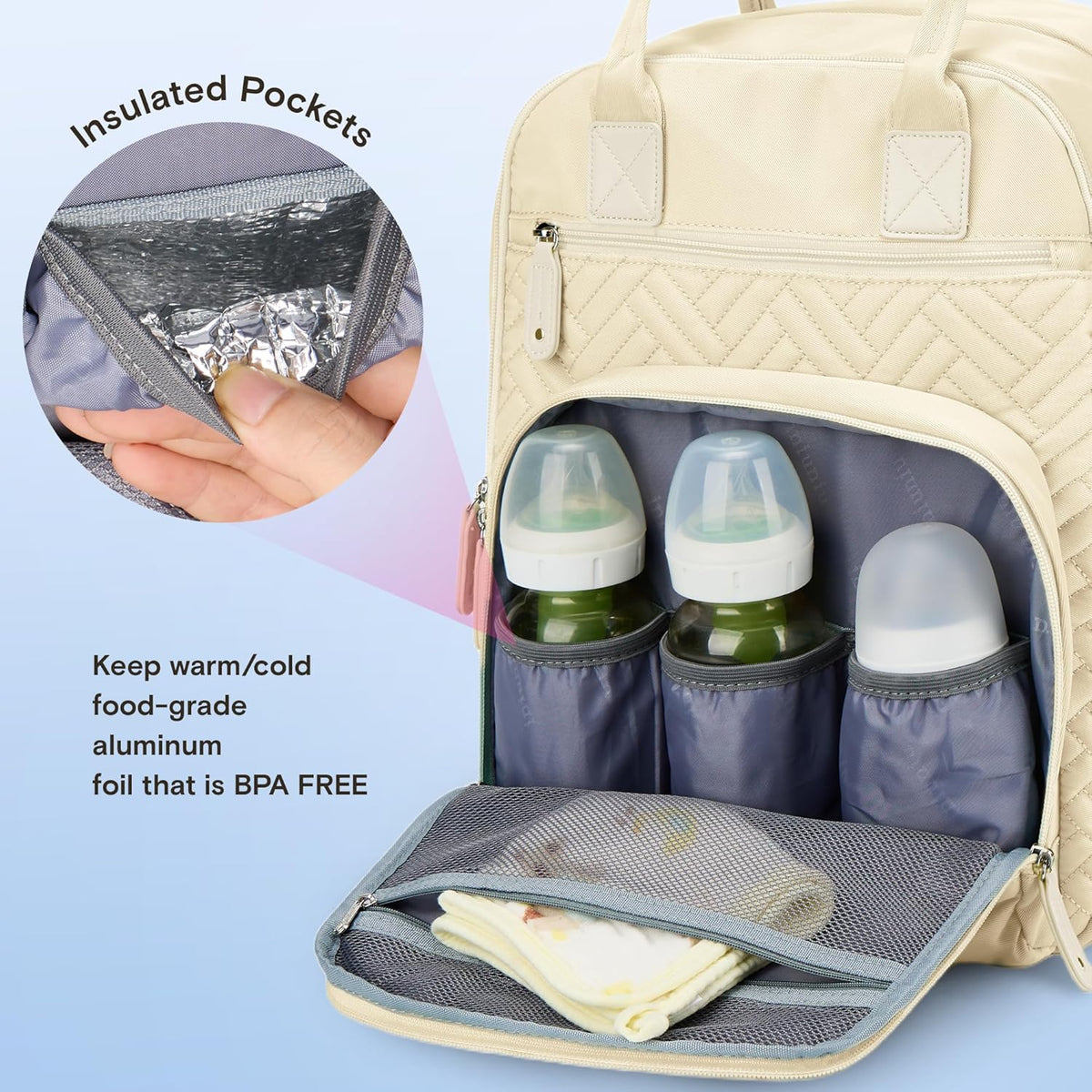 Diaper Bag Backpack, iniuniu Large Baby Bags with Diaper Pouch, Washable Changing Pad, Pacifier Case and Stroller Straps - PuriLite