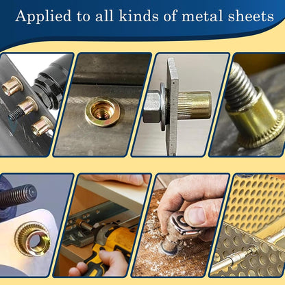 Vifmy Metric & SAE Rivet Nut Assortment Kit(420 Pcs),m3 m4 m5 m6 m8 m10 m12#6-32#8-32#10-24 1/4"-20 5/16"-18 3/8"-16 UNC Flat Head Rivnut Set,Zinc Plated Finish Carbon Steel Nutsert - PuriLite