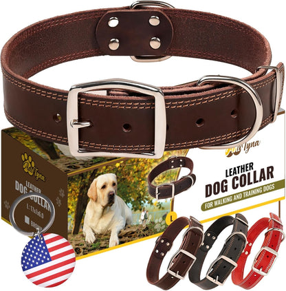 ADITYNA Heavy-Duty Leather Dog Collar for Medium Dogs - Soft and Strong, 100% Genuine Leather - Collier Pour Chien (Medium: Fit 13" - 20" Neck, Brown) - PuriLite