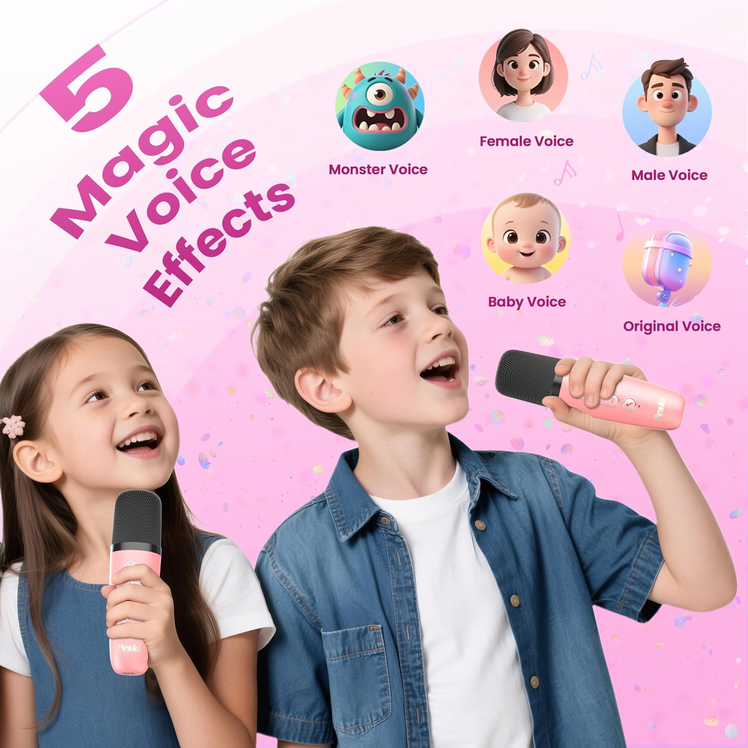 Karaoke Machine for Kids Adults, Portable Bluetooth Mini Karaoke Microphone Singing Speaker Karaoke Player with 2 Wireless Mic Toys for All Smartphones,Birthday, Family,Home Party (Purple) - PuriLite