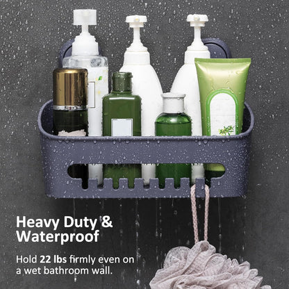 LEVERLOC Shower Caddy Suction Cup, 2 Pack Black Shower Shelf with Hooks and Soap Holder, NO-Drilling Bathroom Organizer, Rustproof Metal Bathroom Storage and Organization - PuriLite