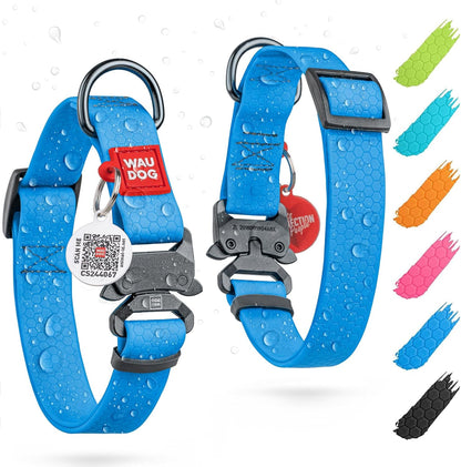 Waterproof Dog Collar - Adjustable Glow Dog Collar for Large Dogs, Small and Medium Dogs - Heavy Duty Dog Collars with Durable Metal Clasp and QR Dog Tag - Glow in The Dark Dog Collars - PuriLite