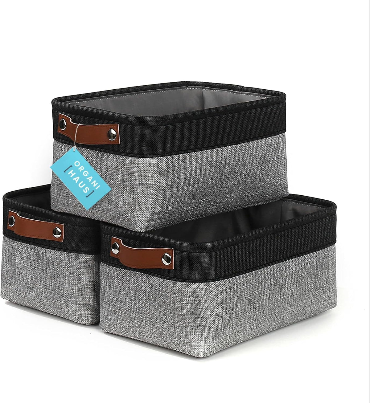OrganiHaus Large Fabric Storage Baskets for Shelves 3 Pack, 15x11in Closet Storage Bins for Shelves, Cloth Baskets, Fabric Storage Cubes, Linen Closet Organizers, Fabric Basket, White Basket - PuriLite