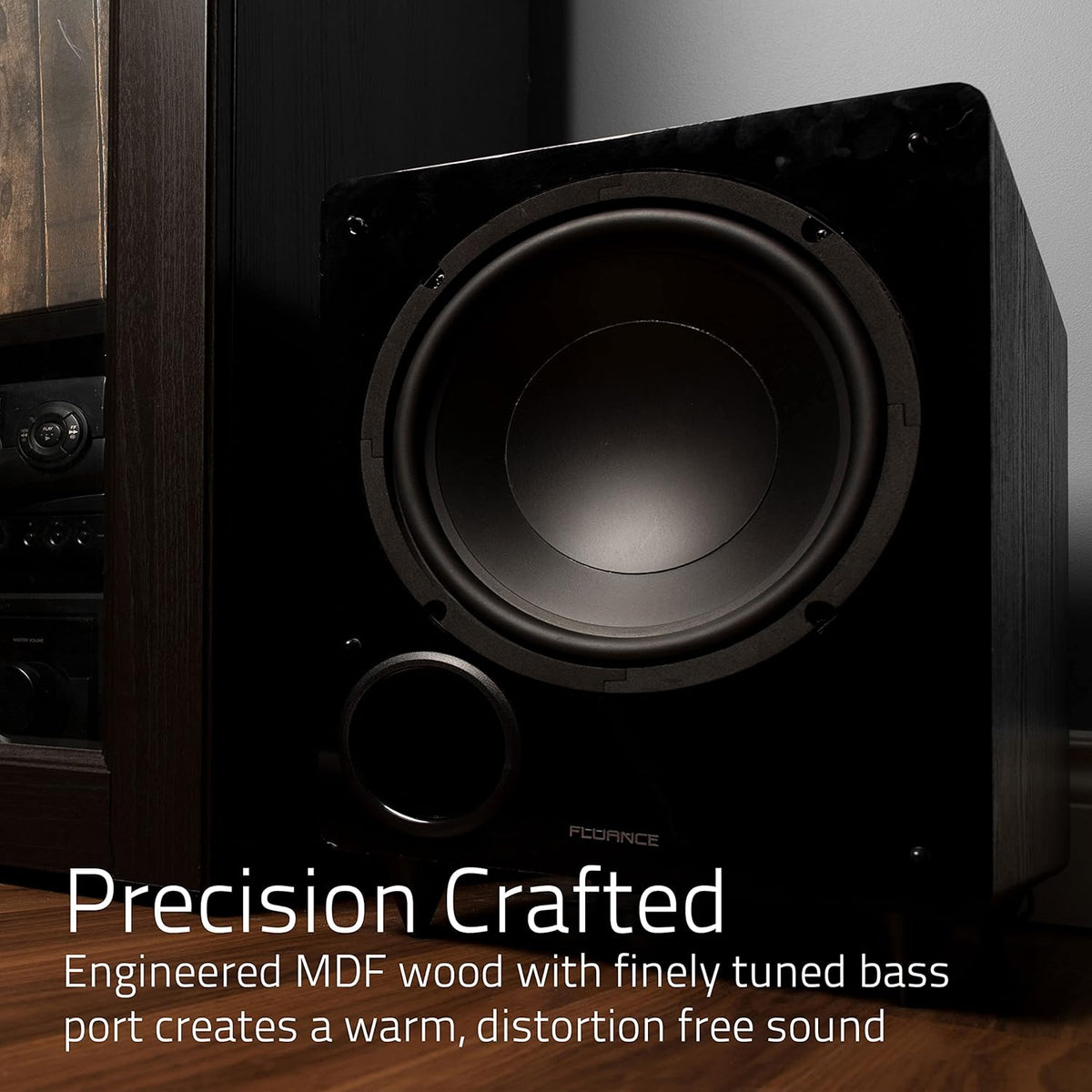 Fluance DB10W 10-inch Low Frequency Powered Subwoofer for Home Theater (Natural Walnut) - PuriLite