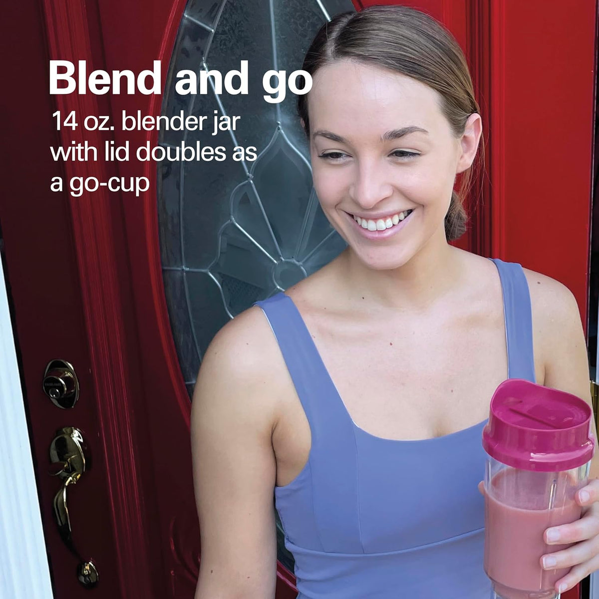 Portable Personal Blender for Smoothies and Shakes with 14 oz BPA-Free Travel Cup, Stainless Steel Blades, One-Touch Blending, Compact Design (Raspberry) - PuriLite