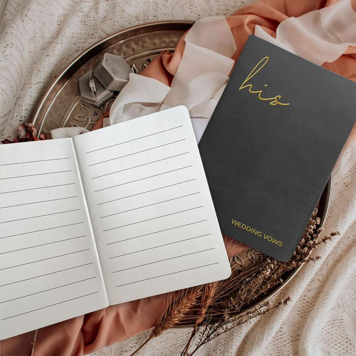 WeddingGiftsWedding Vow Books His and Hers Soft Touch Gold Foil Engraving Vow Books Wedding Essentials Wedding Accessories(TR-HH-Black) - PuriLite