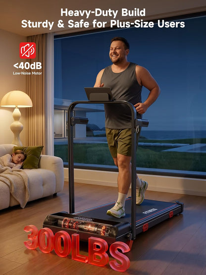 RHYTHM FUN 16% Walking Pad Treadmill with Incline, Foldable Walking Pad with Handle Bar, Compact Walking Treadmill with Low Noise for 300 lbs Weight Capacity Home Office Use