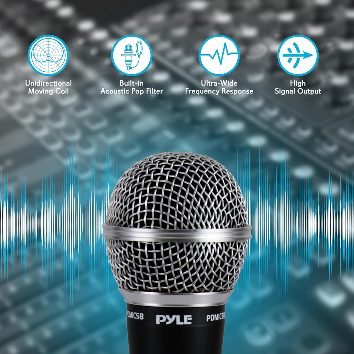 Pyle Professional Dynamic Vocal Microphone - Moving Coil Dynamic Cardioid Unidirectional Handheld Microphone with ON/OFF Switch Includes 15ft XLR Audio Cable to 1/4'' Audio Connection - PDMIC59 - PuriLite