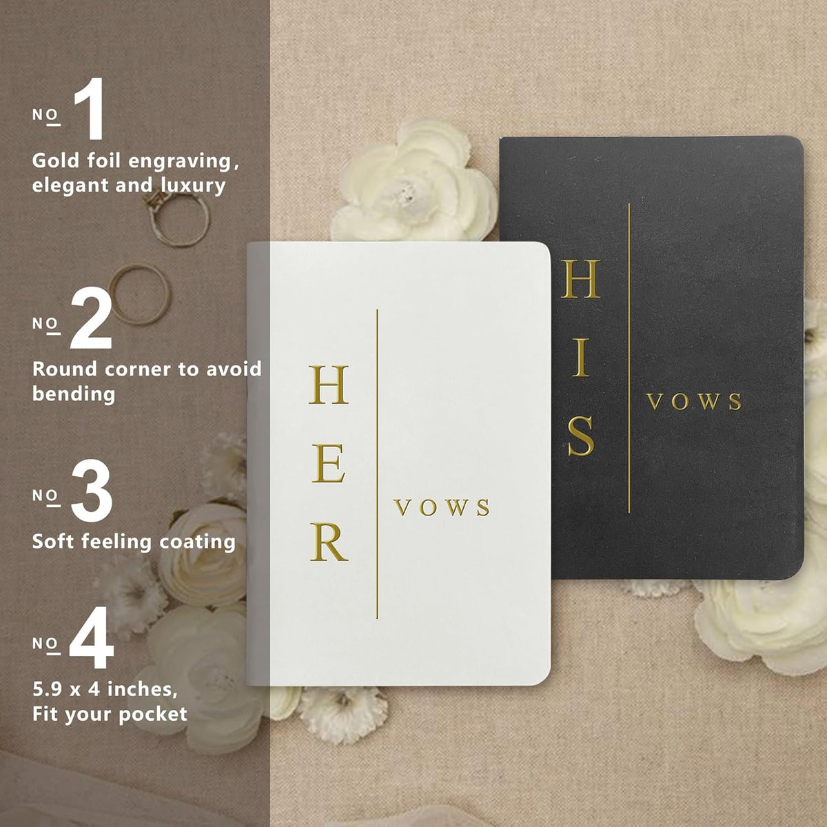 WeddingGiftsWedding Vow Books His and Hers Soft Touch Gold Foil Engraving Vow Books Wedding Essentials Wedding Accessories(TR-HH-Black) - PuriLite