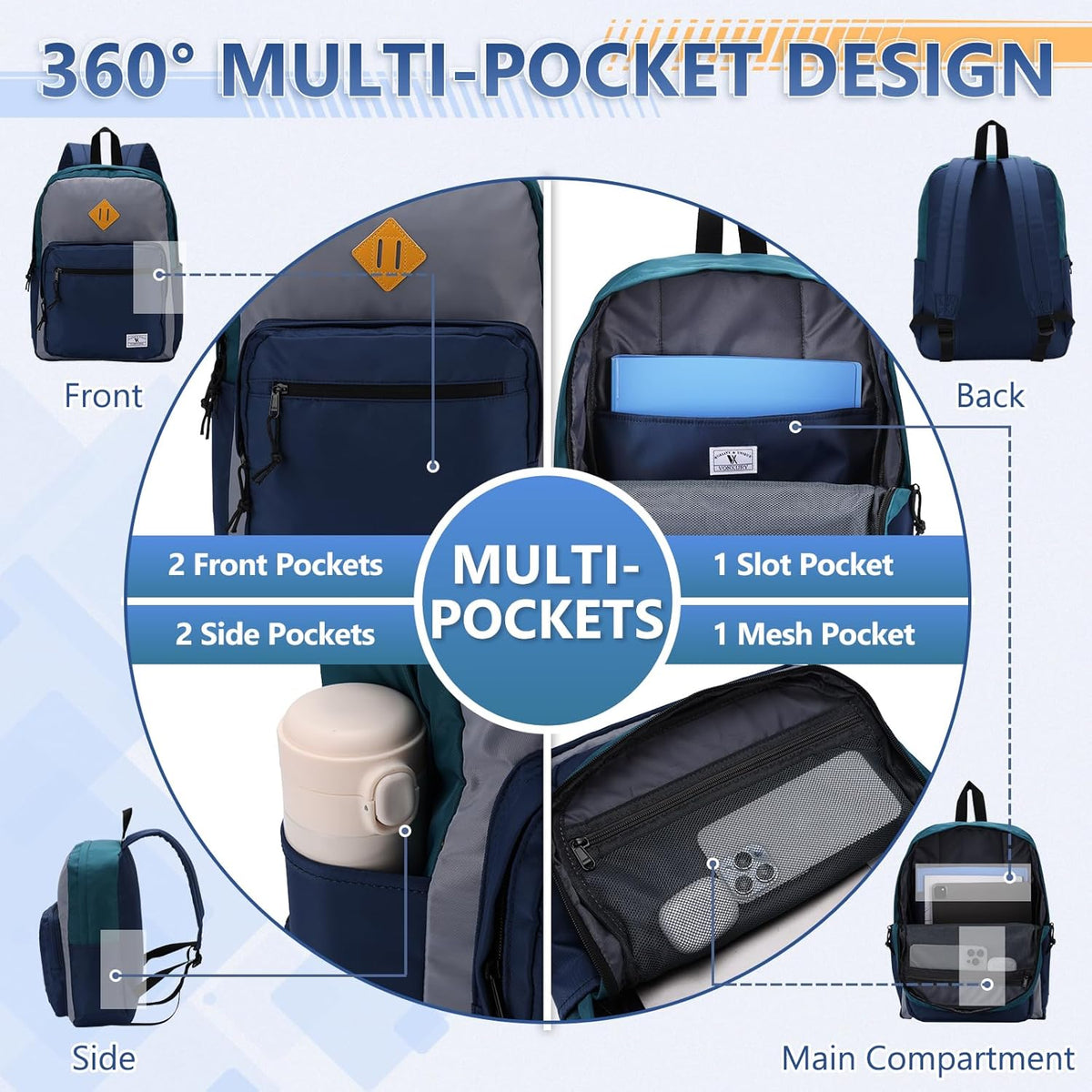 School Backpack for Kids,Lightweight Water Resistant Work Travel Backpack for Women Men Teens VONXURY - PuriLite