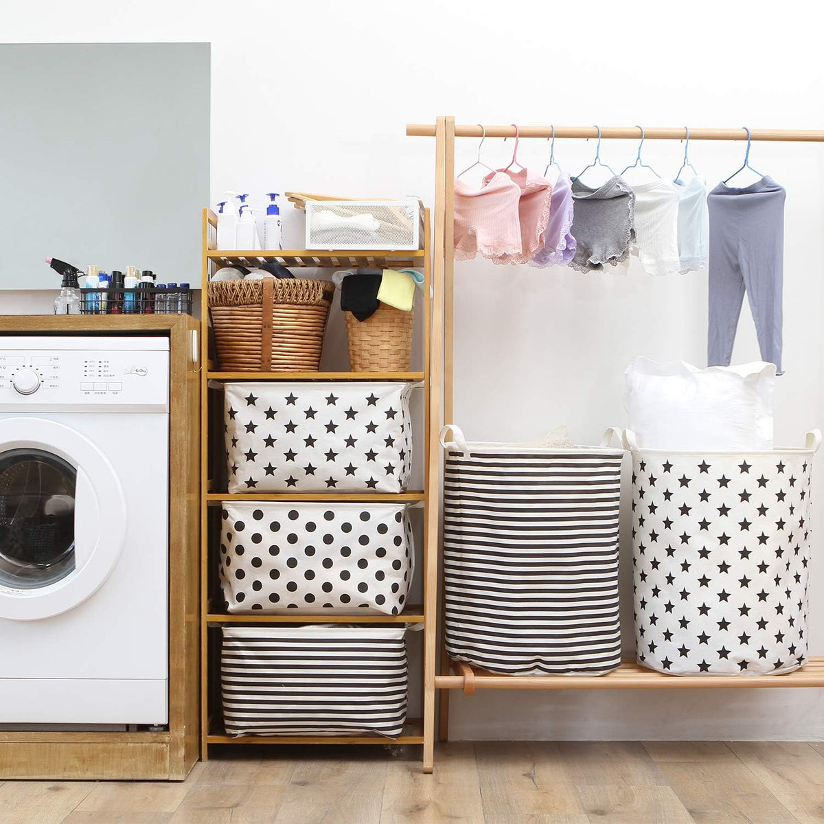 Sea Team 16.5 x 11.8 x 9.8 inches Square Canvas Fabric Storage Bins Shelves Storage Baskets Organizers for Nursery & Kid's Room, Grey Stripe - PuriLite