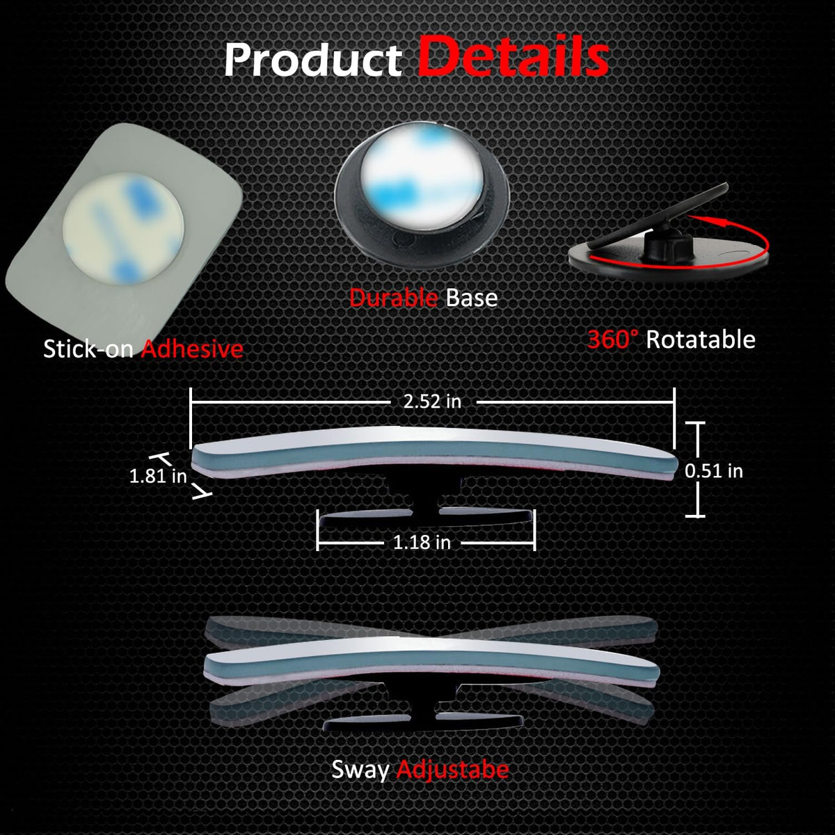Ampper Blind Spot Mirror, 2" Round HD Glass Frameless Convex Rear View Mirror, Pack of 2 - PuriLite