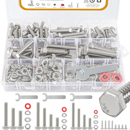 780pcs Hex Bolts and Nuts kit, 304 Stainless Steel M6 M5 M4 M3 Metric Bolt Assortment (Lock & Flat Washers), Stainless Steel Bolts and Nuts kit, Metric Screw Assortment - PuriLite