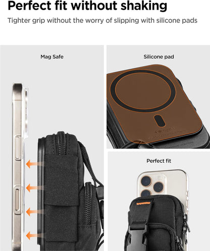 Spigen Snap Zip (MagFit) Magnetic Pouch Organizer EDC Everyday Carry SSD Card Storage Holder Wallet Belt, Backpack Clip Designed for MagSafe Compatible with iPhone 16/15/14/13/12 Models - Black - PuriLite
