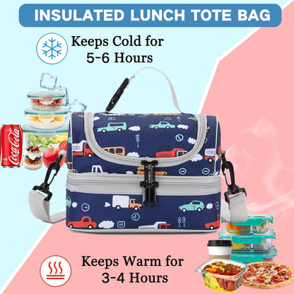VASCHY Lunch Box Bag Men, Insulated Two Compartments Bento Cooler Bags for Adults/Women/Kids for School,Daycare,Kindergarten,Picnic Black - PuriLite