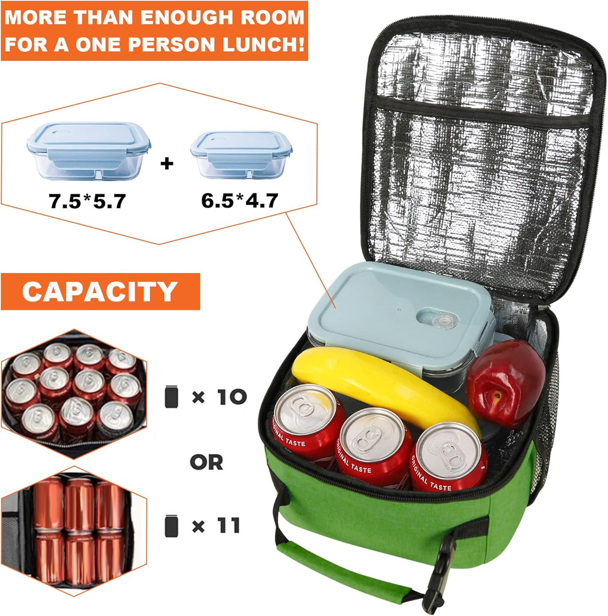 Lunch Box for Men Women Adults Small Lunch Bag for Office Work Picnic - Reusable Portable Lunchbox, Black - PuriLite