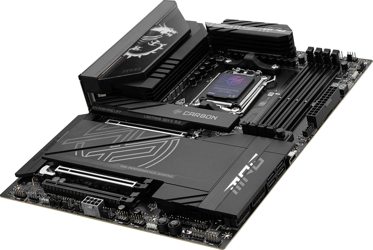 MSI MPG X870E Carbon WiFi Gaming Motherboard (AMD Ryzen 9000/8000/7000 Series Processors, AM5, DDR5, PCIe 5.0, SATA 6Gb/s, M.2, USB 3.2 Gen 2, Wi-Fi 6E, Bluetooth 5.3, LAN 2.5Gbps, HDMI/DP, ATX) - PuriLite