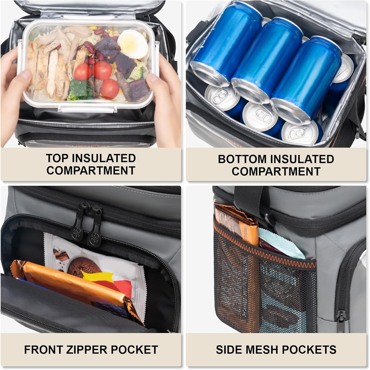 EVERFUN Cooler Bag Insulated Beach Cooler Lunch Bag Box for Men Women Dual Compartments Collapsible Waterproof Leak-Proof for Travel Work Picnic - PuriLite