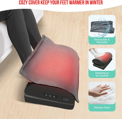 Snailax Foot Rest Under Desk at Work, 2 Heating Levels, 3 Vibrating Massage Modes, Heated Ergonomic Foot Stool with Adjustable Height, Office & Gaming Home Use, Grey - PuriLite