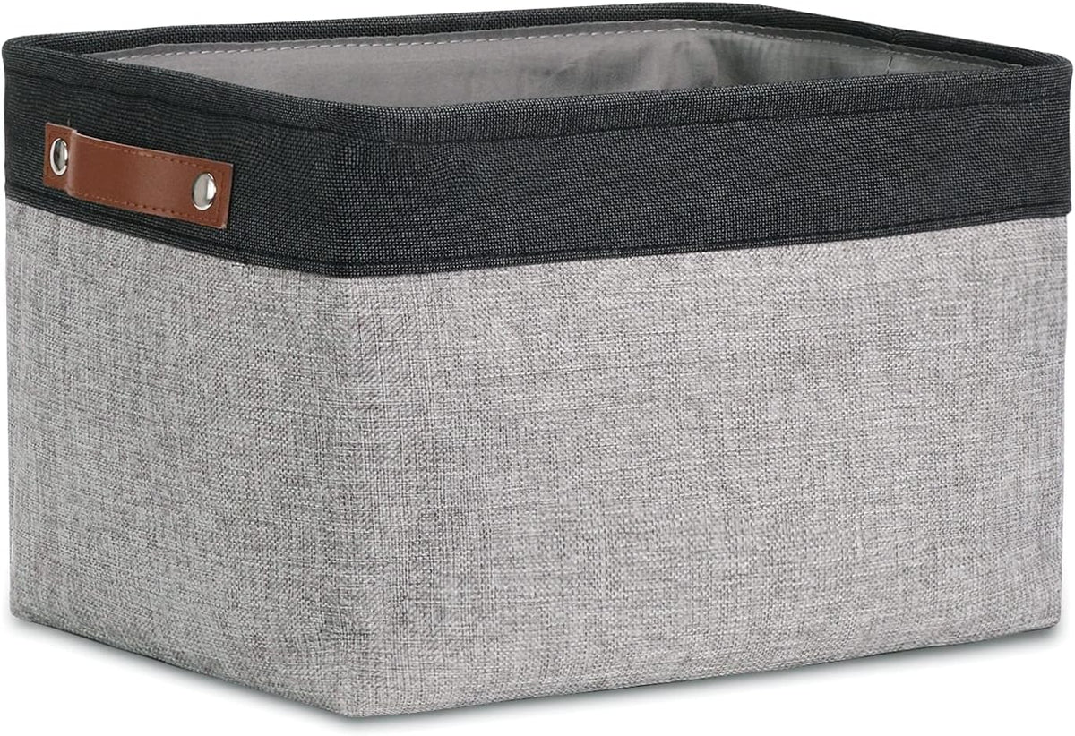 DULLEMELO Storage Baskets for Shelves, Fabric Collapsible Rectangular Storage Bins for Shelves, Closets, Nursery, Home, Office, Empty Gift Baskets (White&Teal) - PuriLite