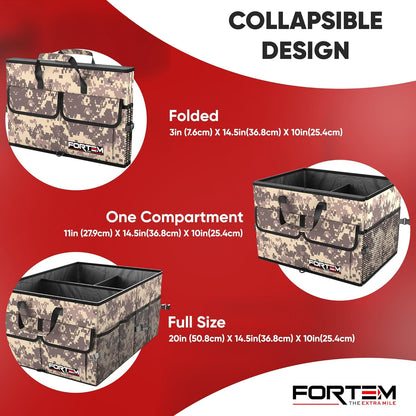 FORTEM Car Trunk Organizer, Collapsible Multi Compartment Car Organizer, Foldable SUV Storage for Car Accessories for Women Men, Non Slip Bottom, Securing Straps, Soft Cover 50L (Black, Standard) - PuriLite
