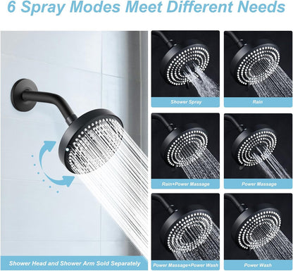 OFFO Shower Head, High Pressure Shower Head with 6 Mode, Fixed Showerheads for Strong Water Flow & Relaxing Shower Experience, Chrome - PuriLite