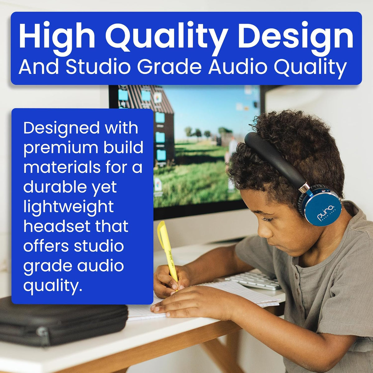 Puro Sound Labs BT2200 Plus Volume Limited Kids’ Bluetooth Headphones (Blue) - PuriLite