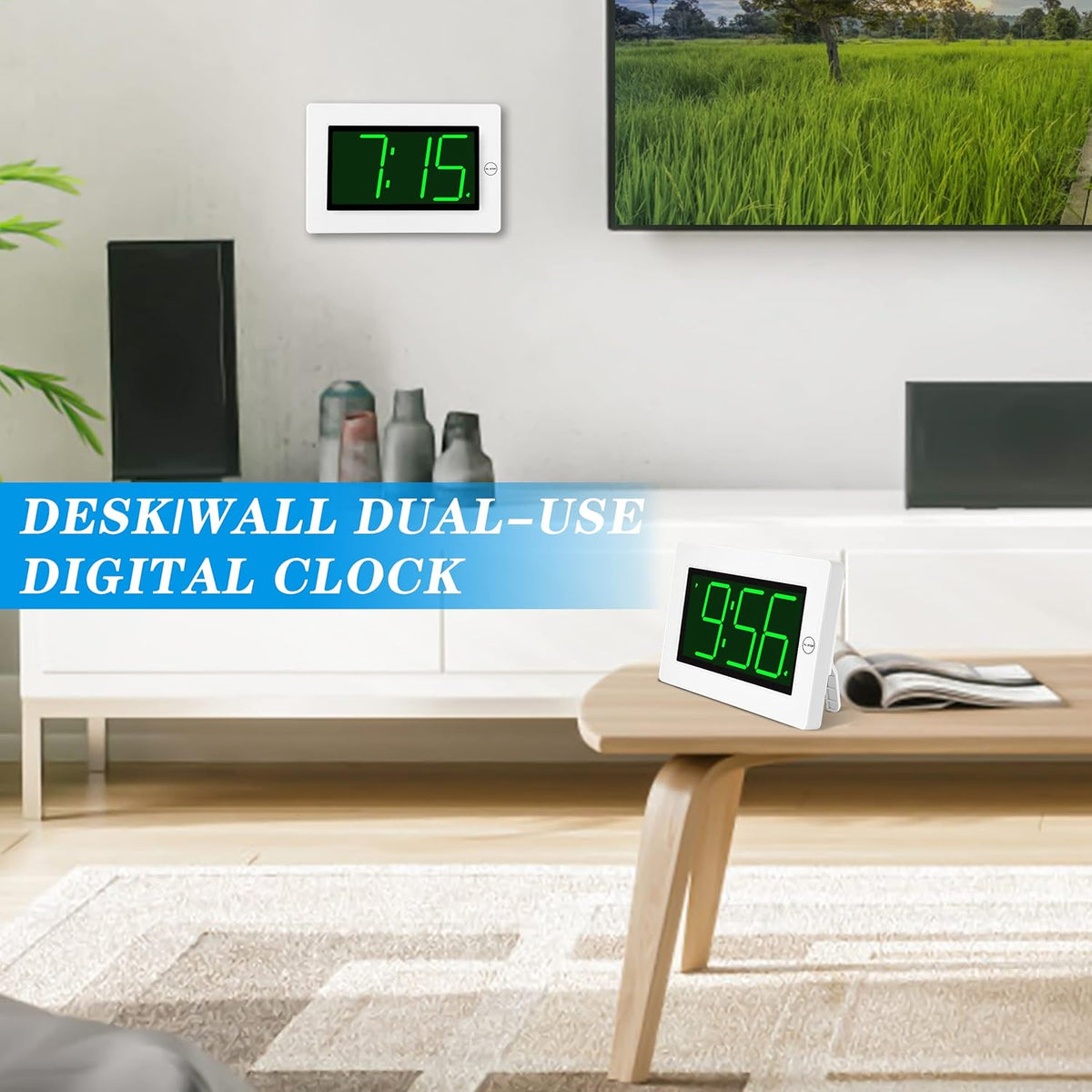 Wall Clock, Digital Clock, 8" Extra Large Display, 3" Big LED Number, Battery Operated, Adjustable Brightness, Clock for Bedroom, for Desk, Wall Mounted - PuriLite