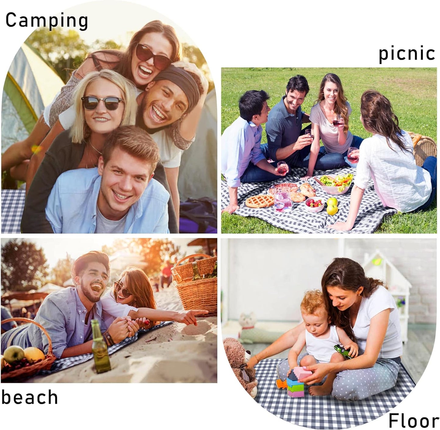 SAMSIER Large Outdoor Picnic Blankets Waterproof Foldable, Beach Blanket Sandproof Portable, Cute Picnic Mat Washable (Navy Blue, 60"×80") - PuriLite