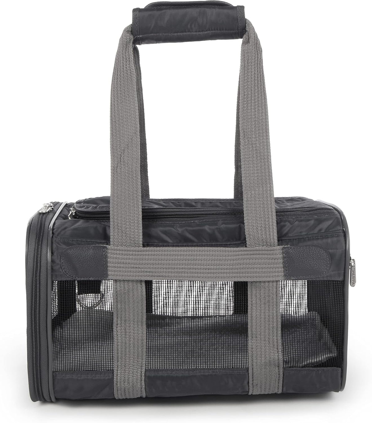 Sherpa Original Deluxe Travel Bag Pet Carrier, Airline Approved & Guaranteed-On-Board - Mesh Panels & Spring Frame, Locking Safety Zippers, Machine Washable Liner - Charcoal Gray, Medium - PuriLite