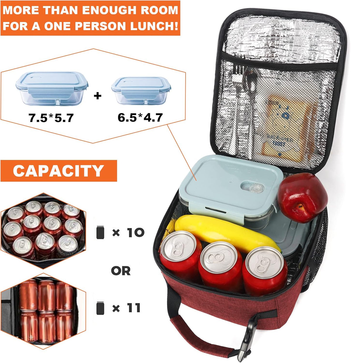 Lunch Box for Men Women Adults Small Lunch Bag for Office Work Picnic - Reusable Portable Lunchbox, Black - PuriLite