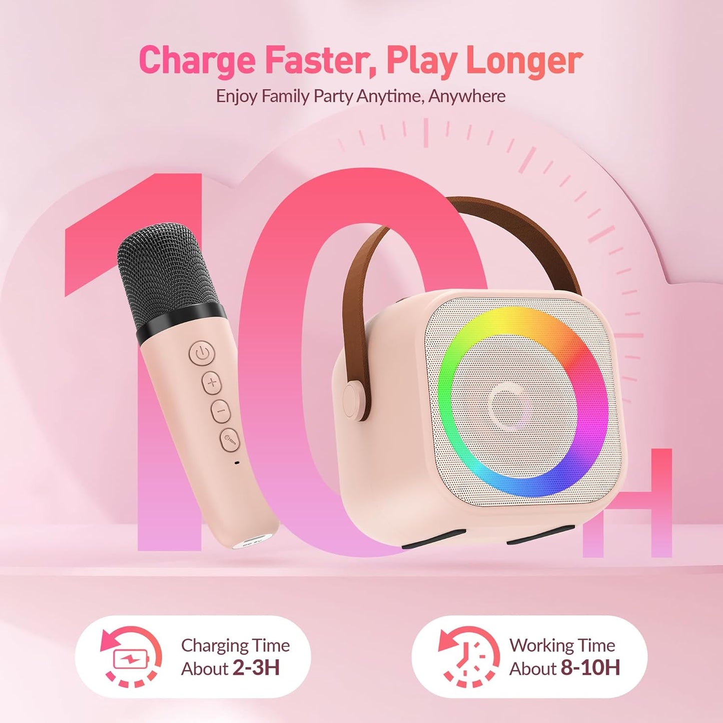 Karaoke Machine, Portable Bluetooth Karaoke Speaker with 2 Wireless Microphones and Party Lights for Kids and Adults, Birthday Gifts for Girls Boys Family Home Party (Beige2) - PuriLite