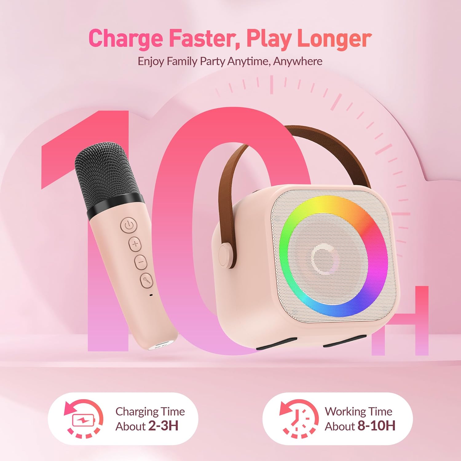 Mini Karaoke Machine, Portable Bluetooth Karaoke Speaker with 2 Wireless Microphones and Party Lights for Kids and Adults, Birthday Gifts for Girls Boys Family Home Party (Hotpink) - PuriLite